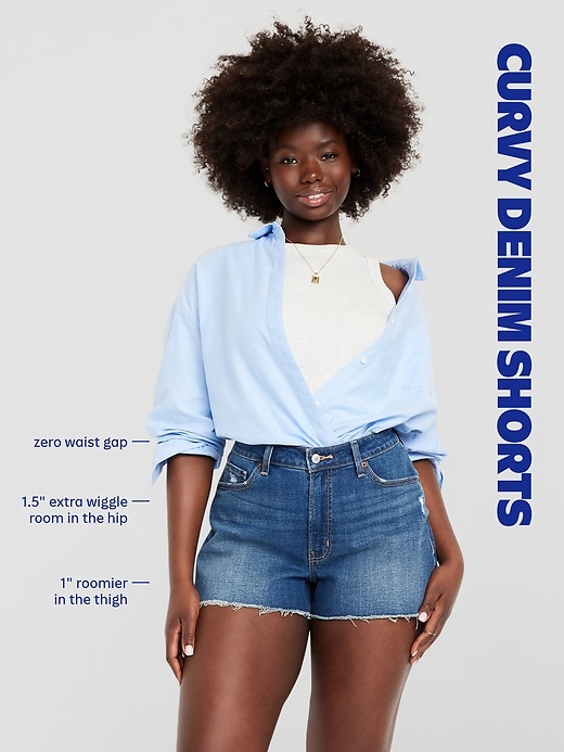 Image number 9 showing, Curvy High-Waisted Baggy Jean Shorts -- 5-inch inseam