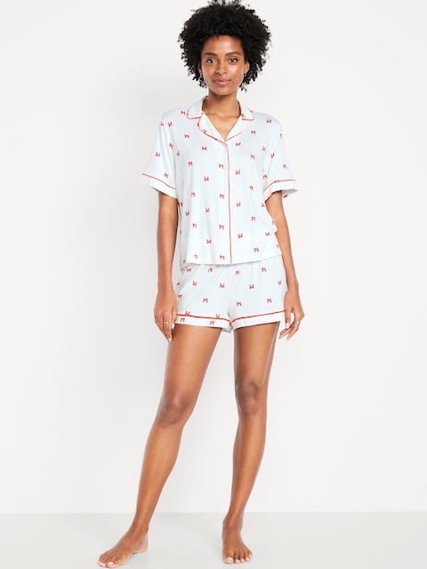 Sunday Sleep Knit Jersey Short Set - Red Bows
