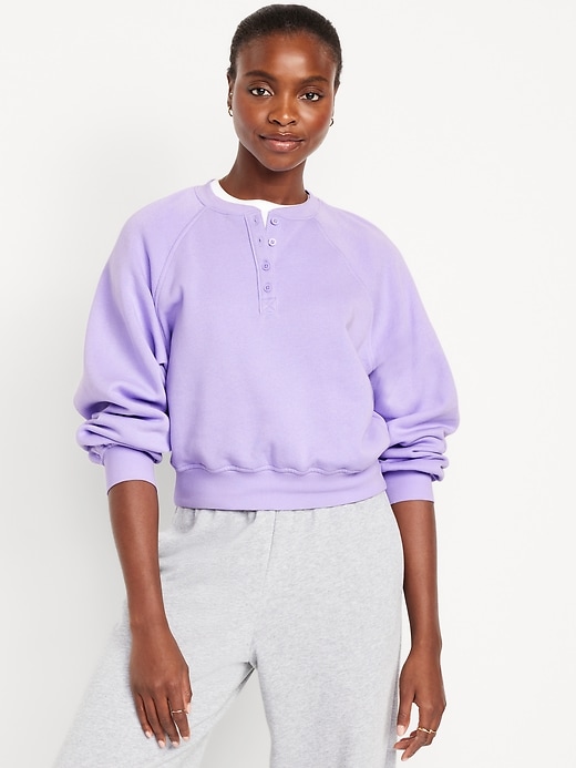 Image number 1 showing, SoComfy Oversized Button-Front Sweatshirt
