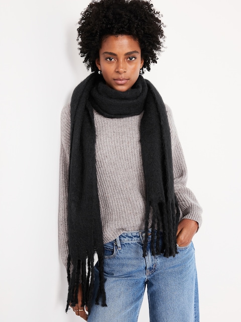 Brushed Fringed Scarf - Black Jack