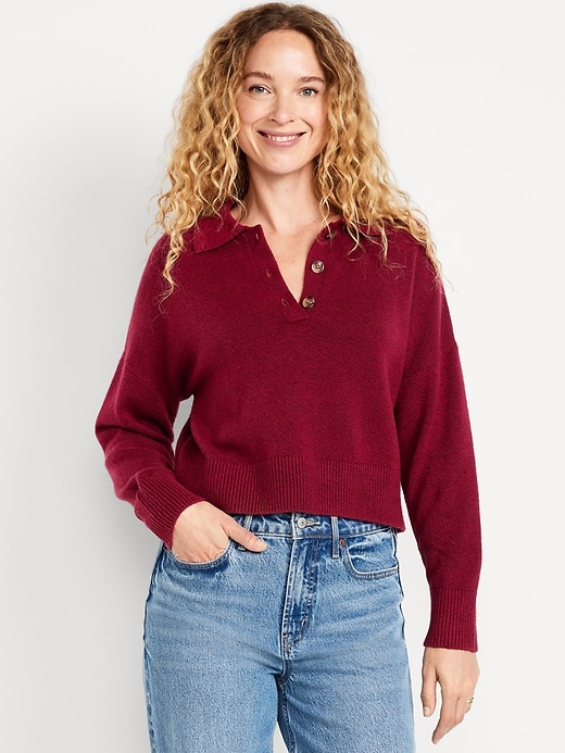 Image number 1 showing, SoSoft Cropped Polo Sweater