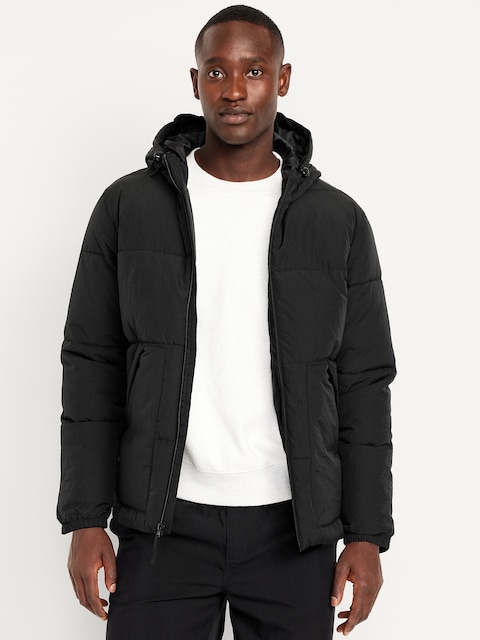 Water-Resistant Hooded Puffer Jacket - Black Jack