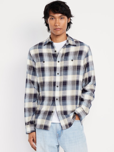 Plaid Flannel Pocket Shirt - Black/White Plaid