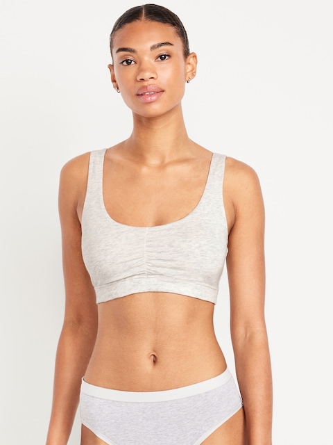 Ruched Cotton Bralette - Light Heather Gray