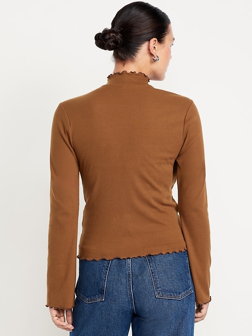 Image number 5 showing, Mock-Neck Lettuce-Edge Rib Top