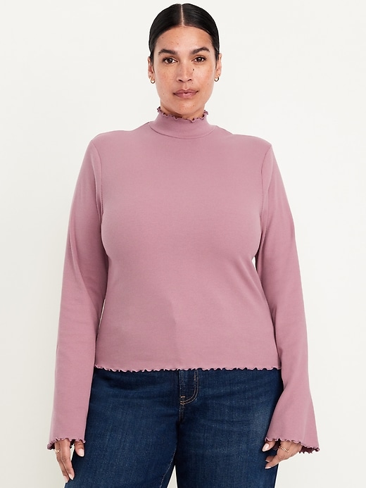 Image number 6 showing, Mock-Neck Lettuce-Edge Rib Top