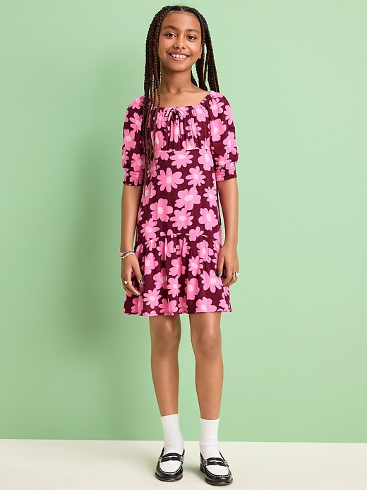 Image number 1 showing, Short-Sleeve Crinkle Crepe Swing Dress for Girls