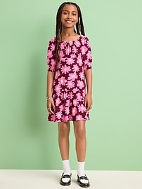 Image number 1 showing, Short-Sleeve Crinkle Crepe Swing Dress for Girls