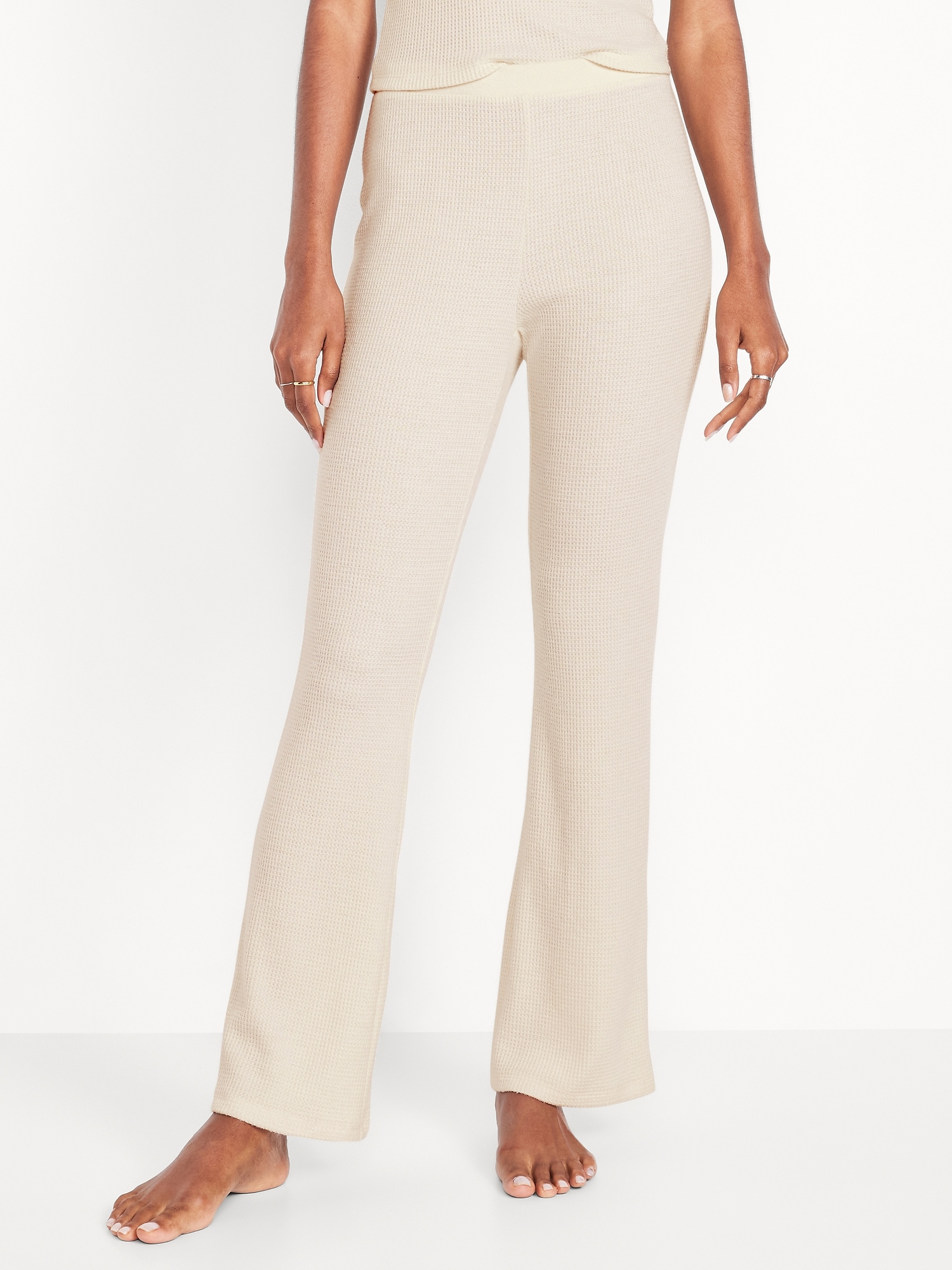 High-Waisted Cozy Waffle Flare Pants
