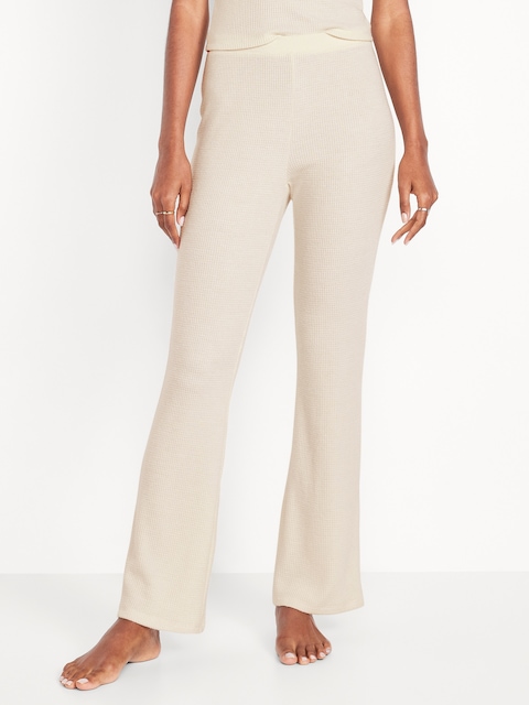 High-Waisted Cozy Waffle Flare Pants - Howlite