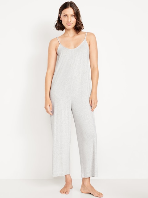 Knit Jersey Pajama Jumpsuit - Light Heather Gray