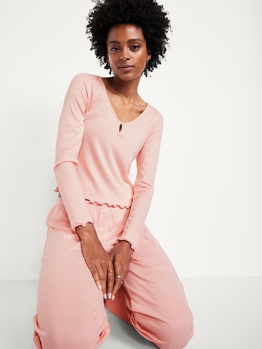 Image number 3 showing, Cozy Lettuce-Edge Pajama Top