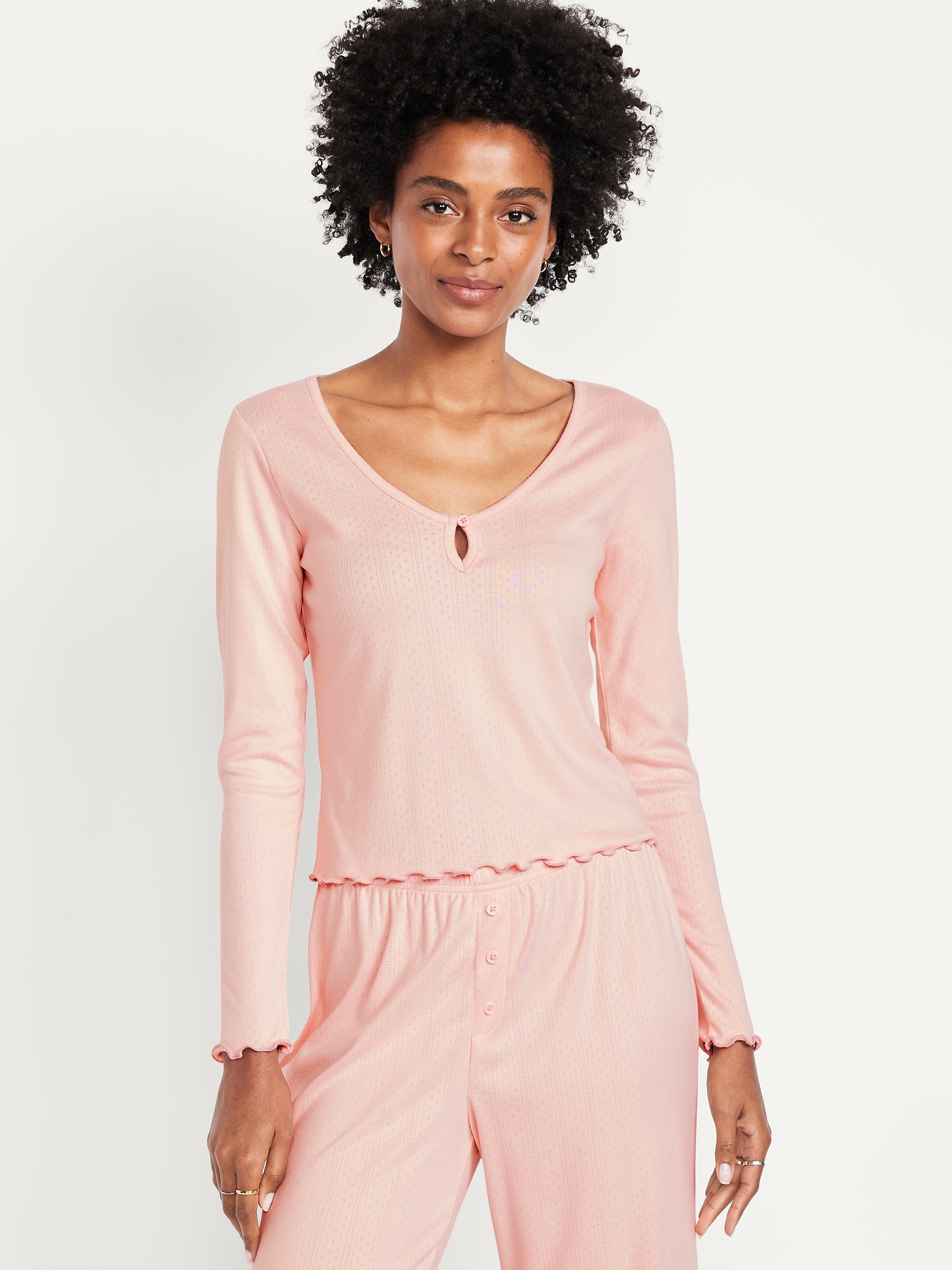 Cozy Lettuce-Edge Pajama Top