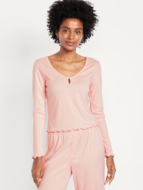 Cozy Lettuce-Edge Pajama Top - Dawns Blush