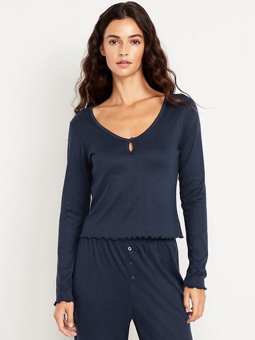 Image number 1 showing, Cozy Lettuce-Edge Pajama Top