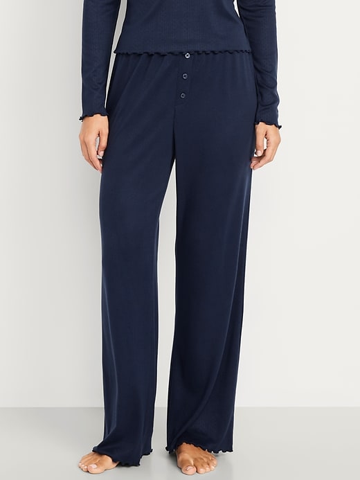 Image number 1 showing, High-Waisted Cozy Rib Pajama Pants