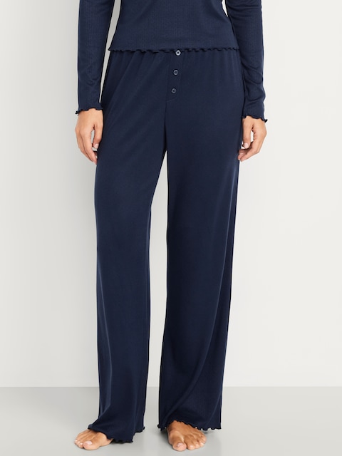 High-Waisted Cozy Rib Pajama Pants - In The Navy