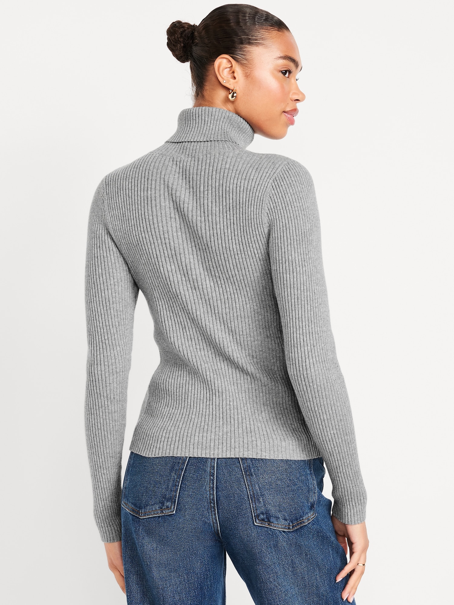 【未使用・タグ付】Rib Turtlneck Knit/グレー ES2346-Reverse-Seam-Turtleneck