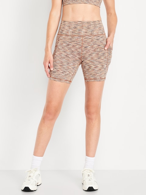High-Waisted PowerSoft Pocket Biker Shorts -- 6-inch inseam - Warm Space Dye