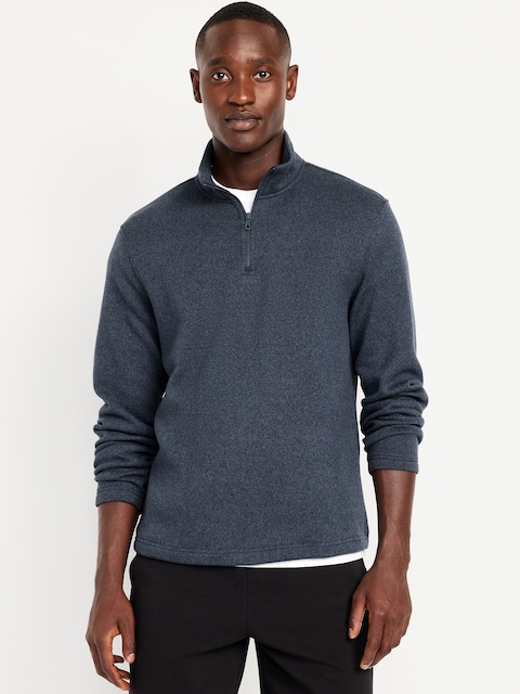 Sweater-Knit Fleece Quarter-Zip Pullover - Dusk Navy
