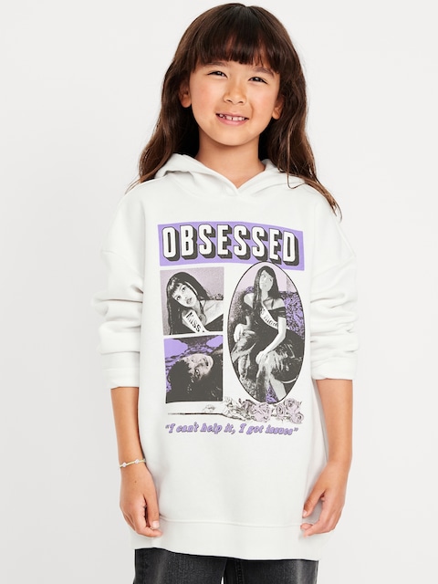 Olivia Rodrigo™ Oversized Graphic Tunic Pullover Hoodie for Girls - White Lilies