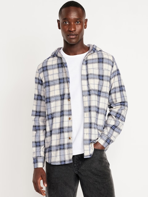 Hooded Plaid Flannel Shirt - Creme De La Creme