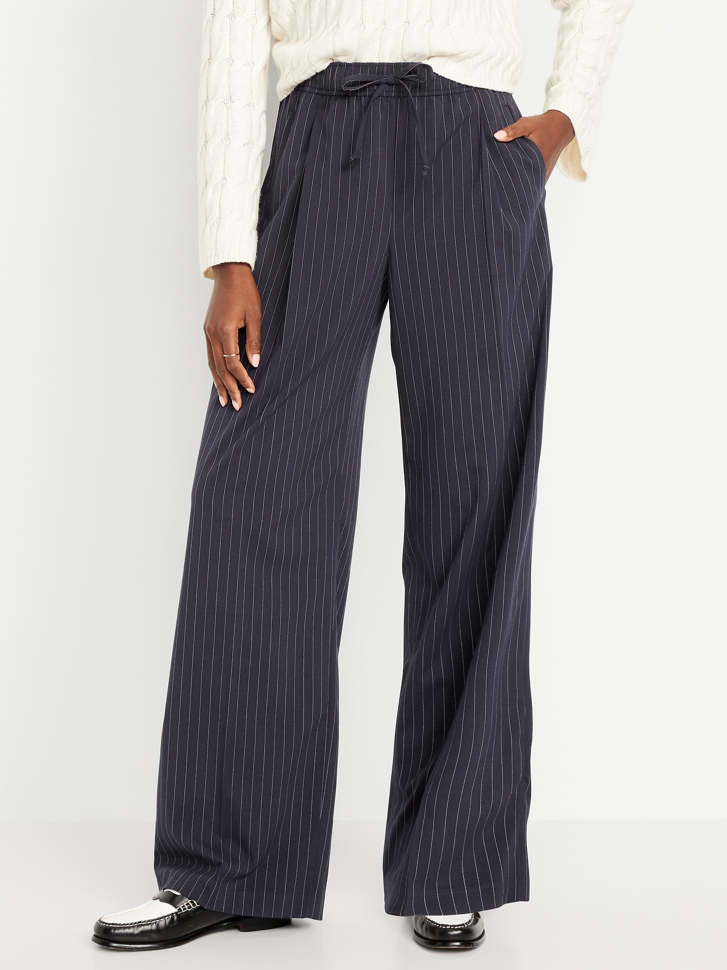 High-Waisted Billie Pinstripe Wide-Leg Trouser