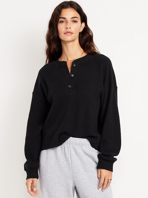 Image number 1 showing, Oversized Cozy Waffle Henley Top