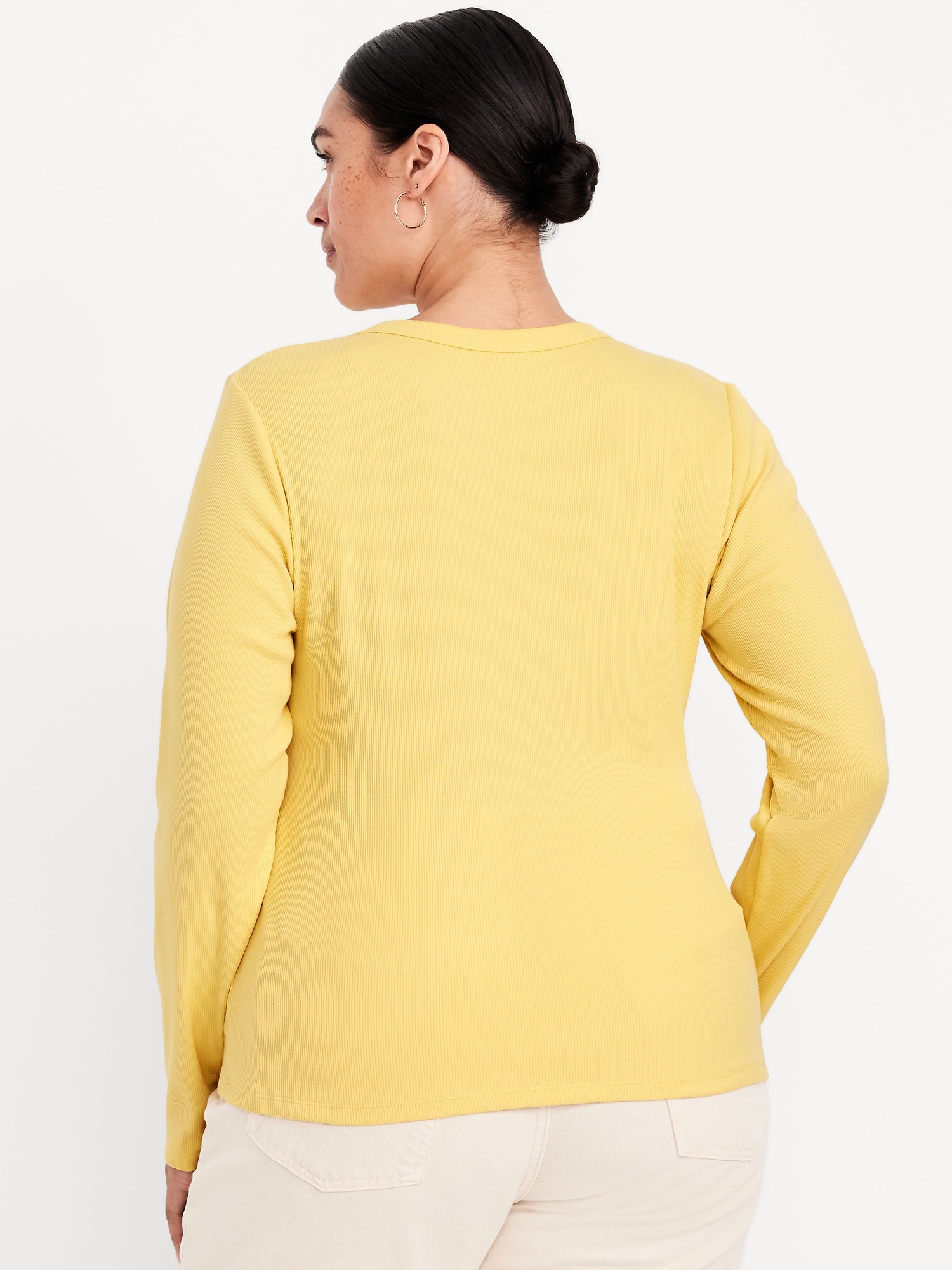 Saloogoe Women's Long Sleeve Sweatshirt - Relaxed Fit With Side Split Hem, XX-Large Yellow - View #10