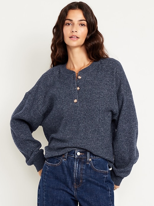 Image number 1 showing, Oversized Cozy Waffle Henley Top