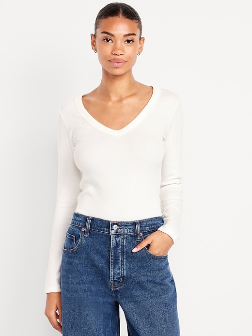 Image number 1 showing, Long-Sleeve Cozy V-Neck Top