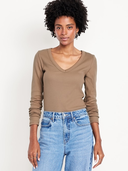 Image number 1 showing, Long-Sleeve Cozy V-Neck Top