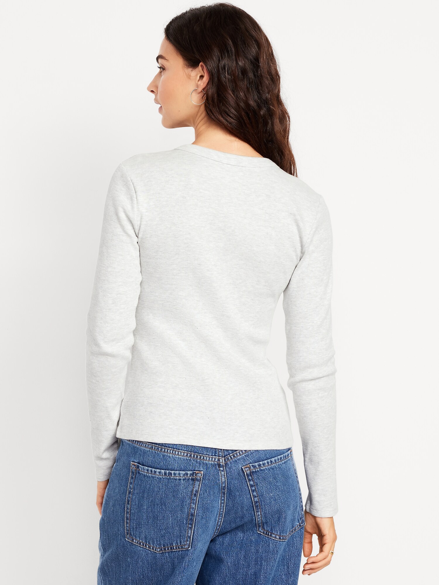 Женская футболка Old Navy Snug Long-Sleeve Crew-Neck, цвет: Светлый серый меланжевый — фото 2