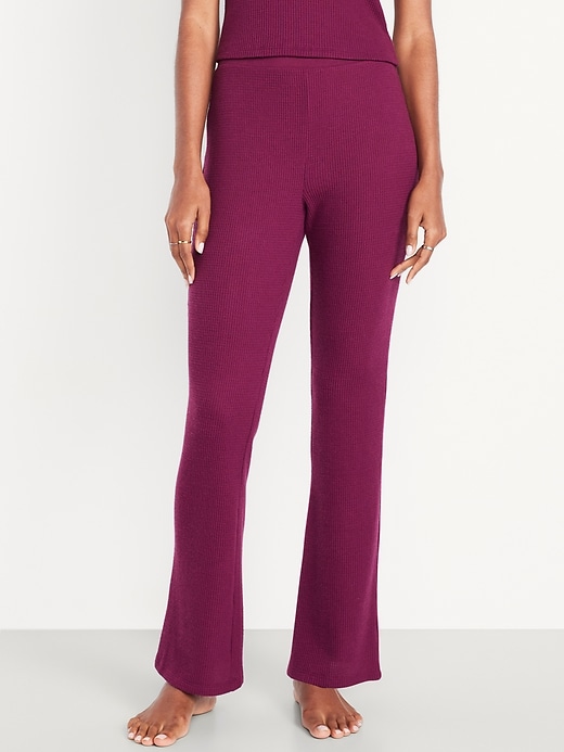 Image number 1 showing, High-Waisted Cozy Waffle Flare Pants