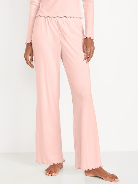 High-Waisted Cozy Rib Pajama Pants - Dawns Blush