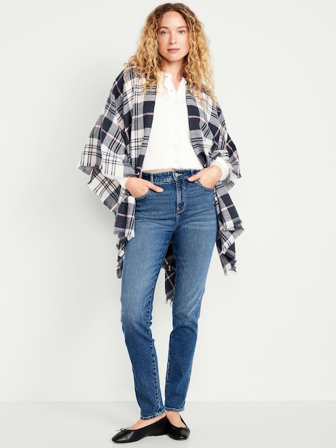 Flannel Fringe Poncho - Blue Combo
