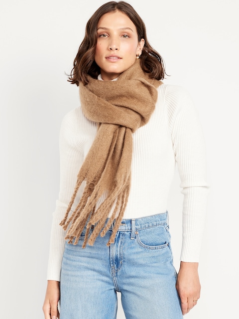 Brushed Fringed Scarf - Heather Brown
