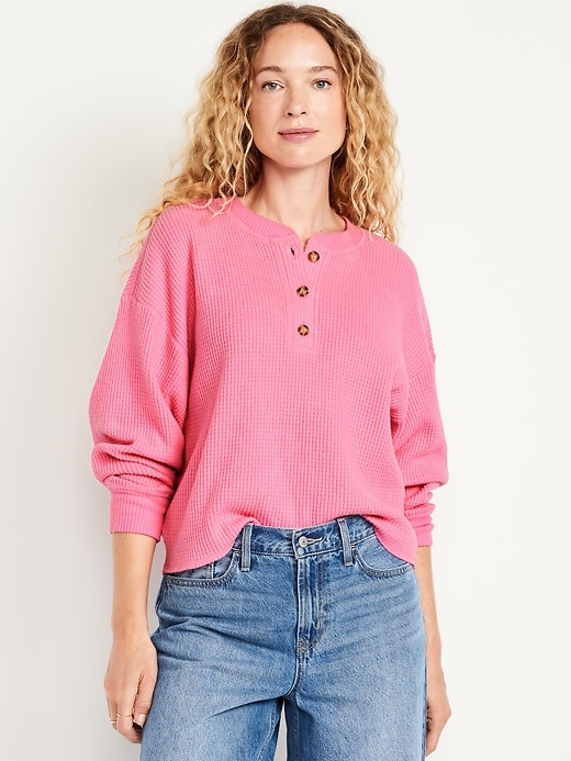 Image number 1 showing, Oversized Cozy Waffle Henley Top