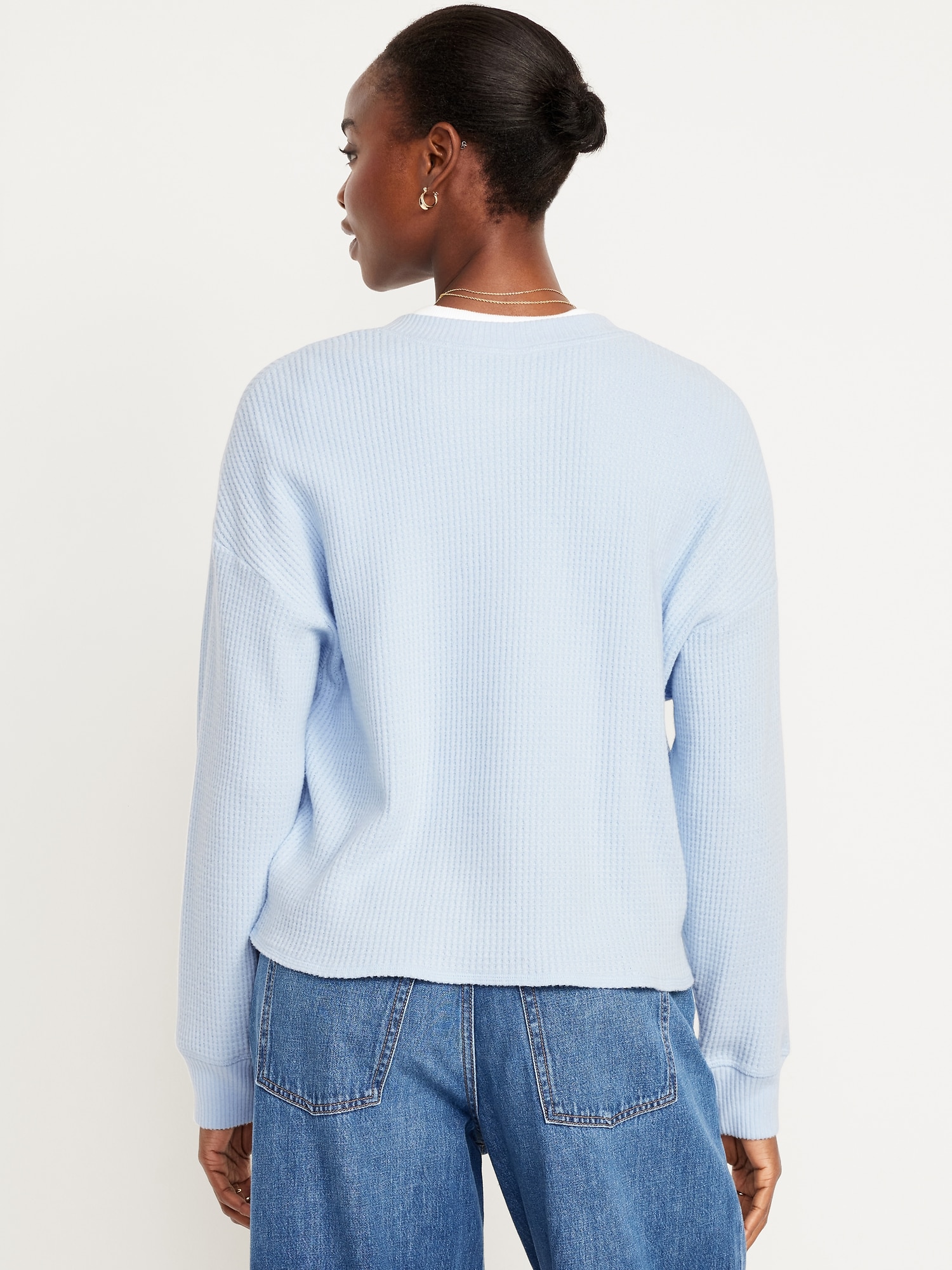 Oversized Cozy Waffle Henley Top