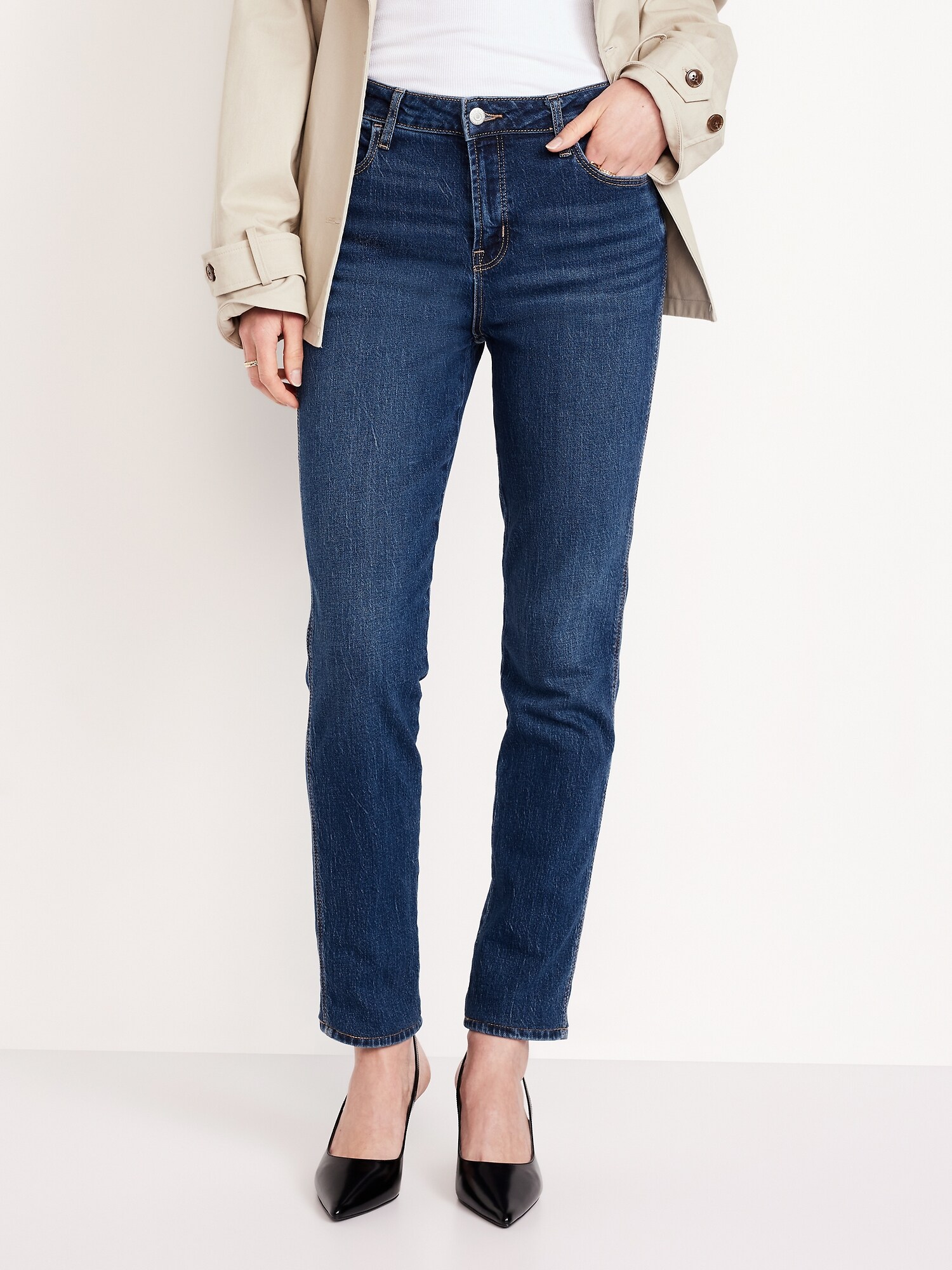 Женские джинсы Old Navy High-Waisted Vintage Slim, цвет: Тёмный индиго — фото 2