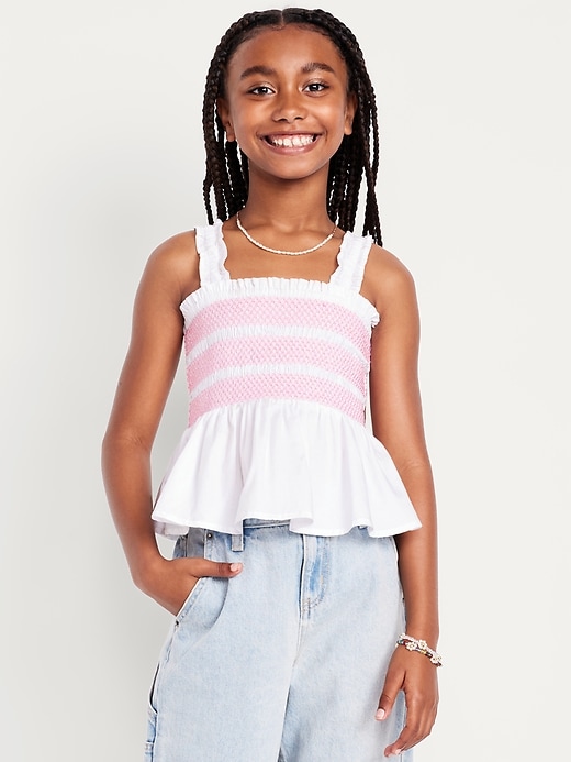 Image number 1 showing, Smocked Peplum Tank Top for Girls