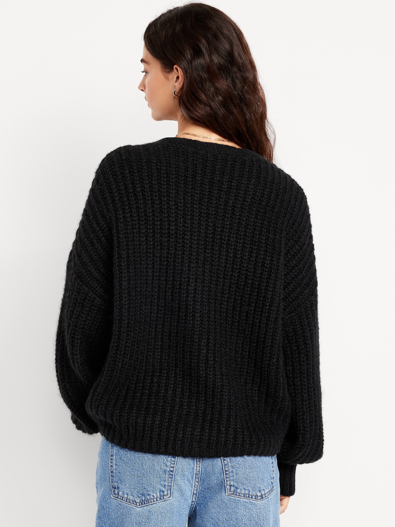 Wool-Blend Shaker-Stitch Cardigan Sweater
