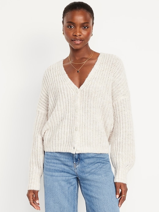 Image number 1 showing, Wool-Blend Shaker-Stitch Cardigan Sweater