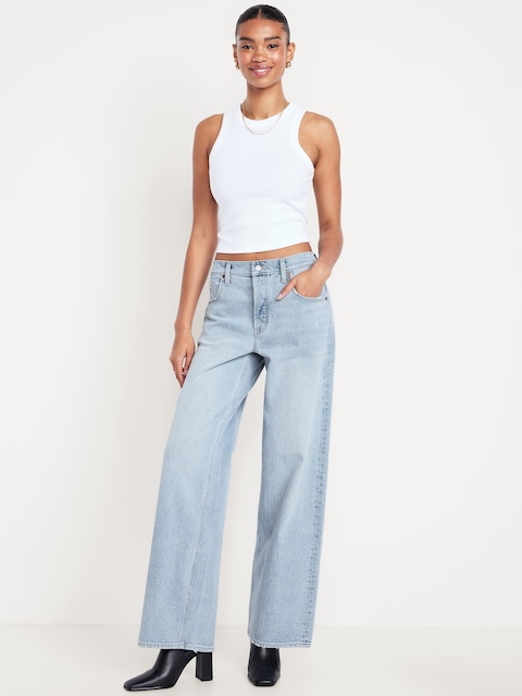 Mid-Rise Slouchy Wide-Leg Jeans - Light Wash