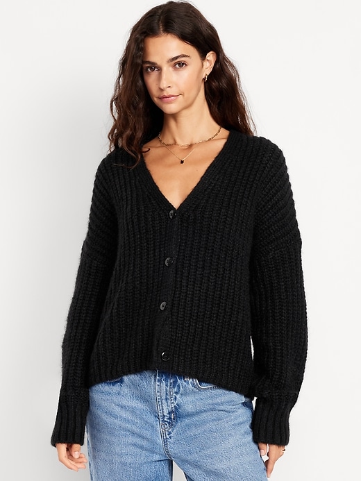 Image number 1 showing, Wool-Blend Shaker-Stitch Cardigan Sweater