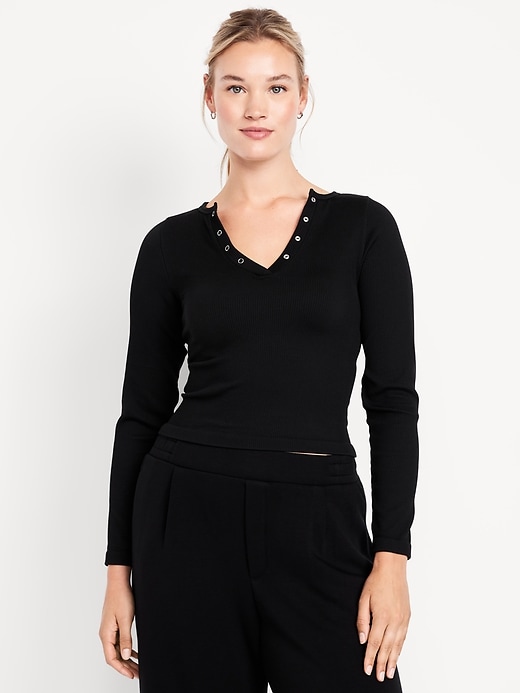 Image number 5 showing, Exhale Seamless Cropped Henley Top