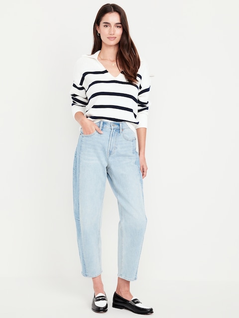 High-Waisted Barrel Ankle Jeans - Light Wash