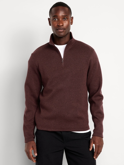 Sweater-Knit Fleece Quarter-Zip Pullover - Raisin Arizona