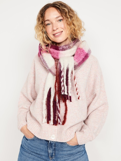 Brushed Fringed Scarf - Purple Check