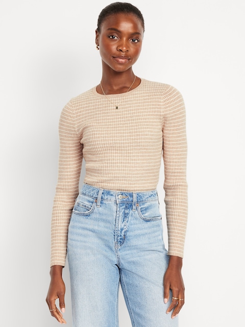 SoSoft Lite Ribbed Crew-Neck Sweater - Oatmeal/White Stripe